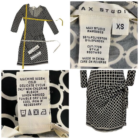 Max Studio Dress Womens XS Faux Wrap Stretch Black Work Office Career Corpcore - Picture 6 of 13